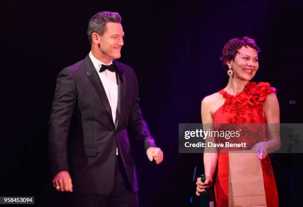 Luke Evans and Helen McCrory, wearing Buccellati jewelry, attends The Old Vic Bicentenary Ball to celebrate the theatre's 200th birthday at The Old...