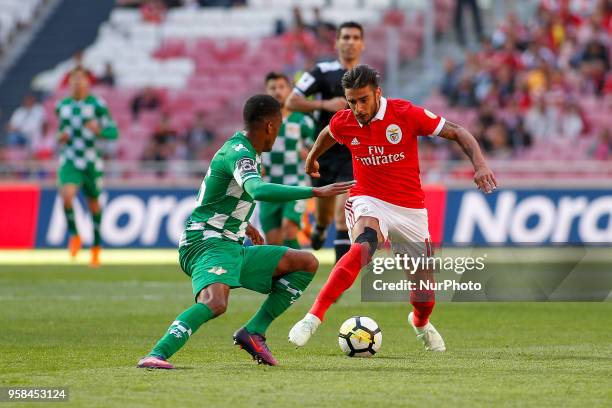 Benfcas Midfielder Eduardo Salvio from Argentina and Moreirense FC defender Pierre Sagna from Senegal during the Premier League 2017/18 match between...