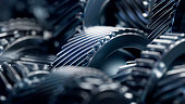 3d illustration of engine gear wheels, closeup view