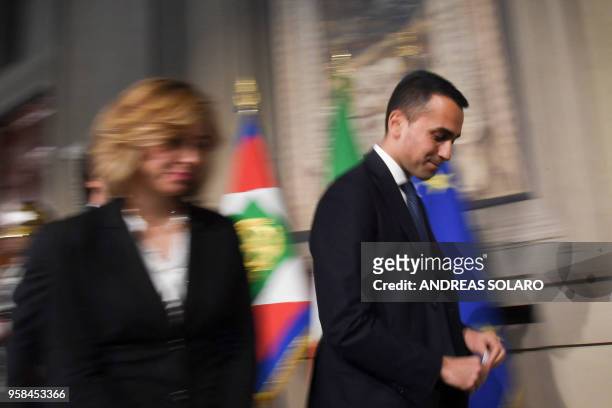 Anti-establishment Five Star Movement leader Luigi Di Maio and Giulia Grillo, president of the M5S group at the Parliament, leave after a meeting...
