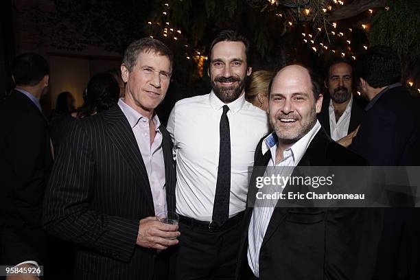 Lionsgate's Jon Feltheimer, Jon Hamm and Matthew Weiner at Lionsgate pre Golden Globe party at the Polo Lounge at the Beverly Hills Hotel on January...