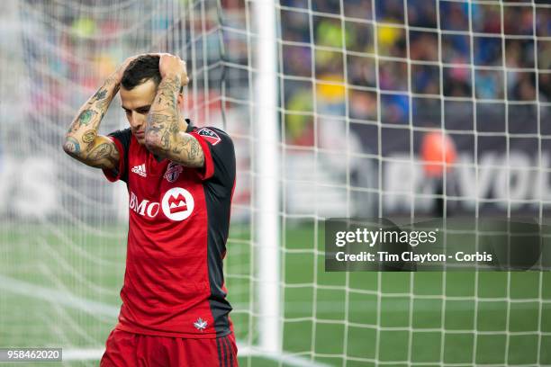 May 12: Sebastian Giovinco of Toronto FC reacts after a miss during the New England Revolution Vs Toronto FC regular season MLS game at Gillette...