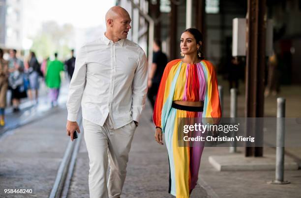 Couple Michael Klim and Desiree Deravi during Mercedes-Benz Fashion Week Resort 19 Collections at Carriageworks on May 14, 2018 in Sydney, Australia.