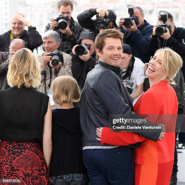 Actress Karin Viard , actor Pierre Deladonchamps and director Andrea Bescond attends the photocall for "Little Tickles " during the 71st annual...