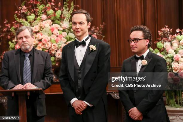 The Bow Tie Asymmetry" - Pictured: Mark Hamill , Sheldon Cooper and Leonard Hofstadter . When Amy's parents and Sheldon's family arrive for the...