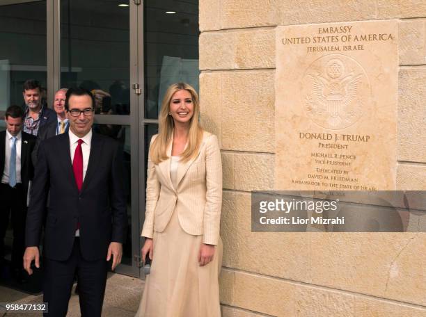 White House senior advisor Ivanka Trump and US Treasury Secretary Steven Mnuchin arrive to the opening of the US embassy in Jerusalem on May 14, 2018...