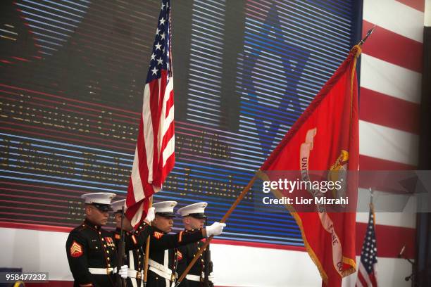 Soldiers stand during the opening of the US embassy in Jerusalem on May 14, 2018 in Jerusalem, Israel. US President Donald J. Trump's administration...