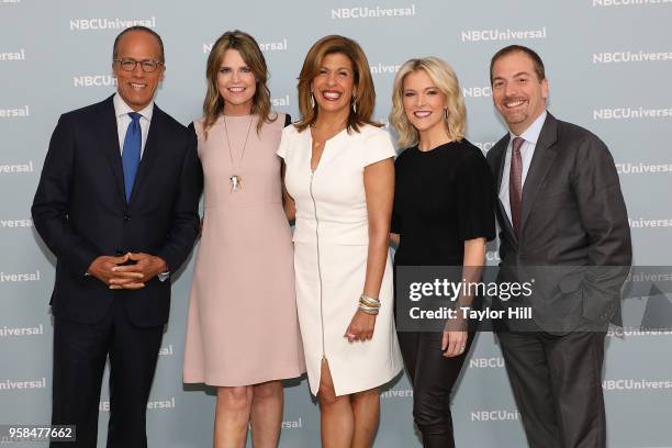 Lester Holt, Savannah Guthrie, Hoda Kotb, Megyn Kelly, and Chuck Todd attend the 2018 NBCUniversal Upfront Presentation at Rockefeller Center on May...