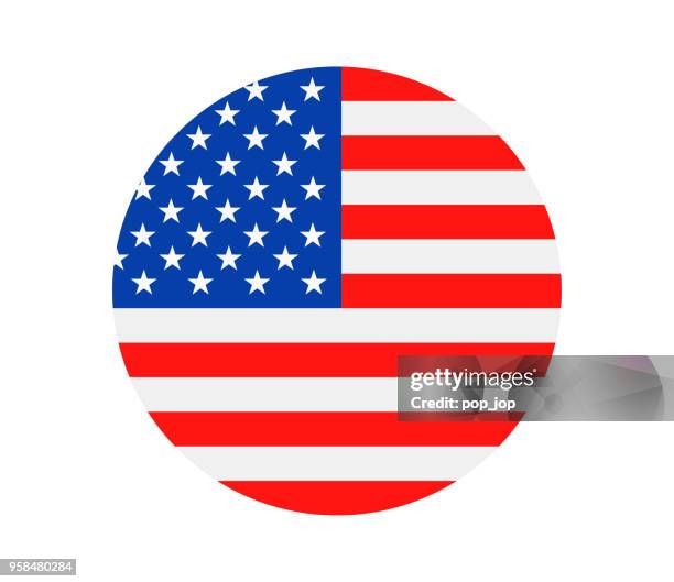 ilustraciones, imágenes clip art, dibujos animados e iconos de stock de estados unidos - redondo bandera vector icono plana - bandera estadounidense