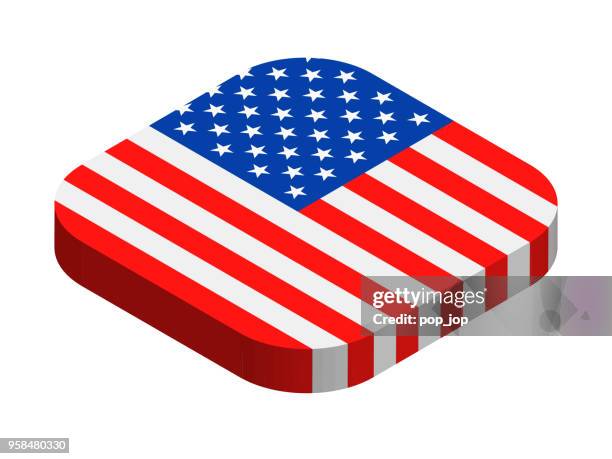 illustrations, cliparts, dessins animés et icônes de états-unis d’amérique - drapeau 3d isométrique vector icon plat - 3d button