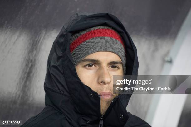 May 12: Sebastian Giovinco of Toronto FC on the bench during the New England Revolution Vs Toronto FC regular season MLS game at Gillette Stadium on...