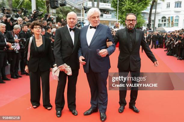 French director Jean-Paul Rappeneau, French actor Jacques Weber and Swiss actor Vincent Perez poses as they arrive on May 14, 2018 for the screening...