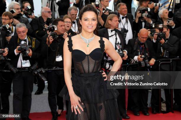 Michelle Rodriguez attends the screening of "BlacKkKlansman" during the 71st annual Cannes Film Festival at Palais des Festivals on May 14, 2018 in...