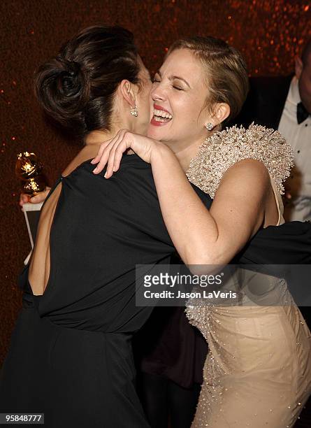 Actresses Jeanne Tripplehorn and Drew Barrymore attend the official HBO after party for the 67th annual Golden Globe Awards at Circa 55 Restaurant at...