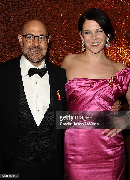 Actor Stanley Tucci and actress Lauren Graham attend the official HBO after party for the 67th annual Golden Globe Awards at Circa 55 Restaurant at...