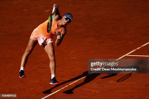 Samantha Stosur of Australia serves in her match against Alison Van Uytvanck of Belgium during day two of the Internazionali BNL d'Italia 2018 tennis...