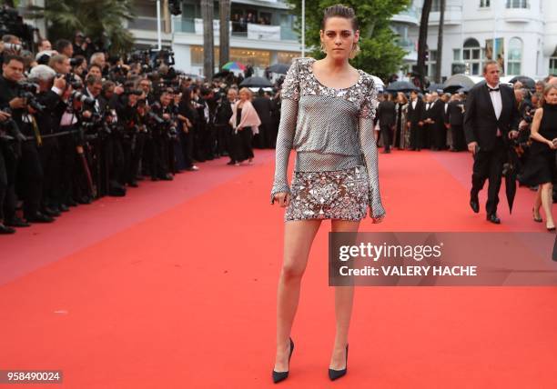 Actress and member of the Feature Film Jury Kristen Stewart poses as she arrives on May 14, 2018 for the screening of the film "BlacKkKlansman" at...