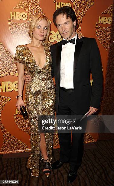 Actress Anna Paquin and actor Stephen Moyer attend the official HBO after party for the 67th annual Golden Globe Awards at Circa 55 Restaurant at the...