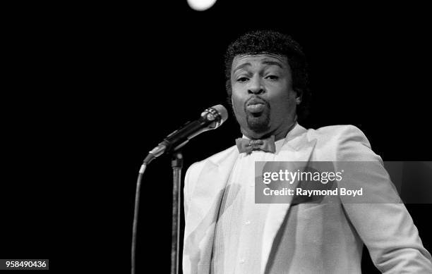 Singer Dennis Edwards performs at The Holiday Star Theatre in Merrillville, Indiana in 1984.