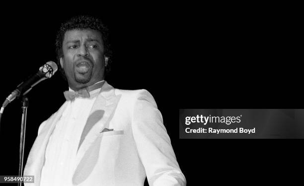 Singer Dennis Edwards performs at The Holiday Star Theatre in Merrillville, Indiana in 1984.