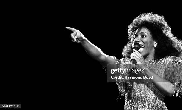 Singer Stephanie Mills performs at the Auditorium Theatre in Chicago, Illinois in January 1986.