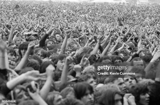 Metal fans at the Monsters of Rock Festival held in Donington Park, England on August 22, 1981.