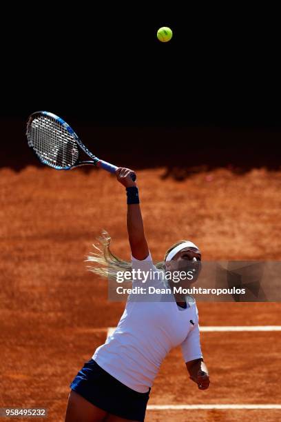 Dominika Cibulkova of Slovakia serves in her match against Francesca Schiavone of Italy during day two of the Internazionali BNL d'Italia 2018 tennis...