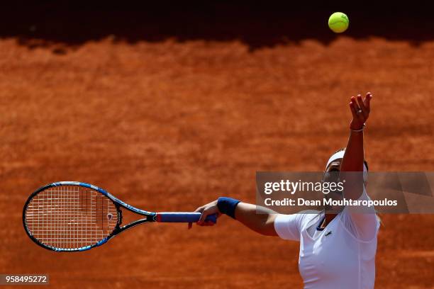 Dominika Cibulkova of Slovakia serves in her match against Francesca Schiavone of Italy during day two of the Internazionali BNL d'Italia 2018 tennis...