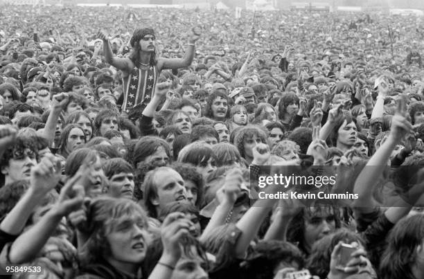 Metal fans at the Monsters of Rock Festival held in Donington Park, England on August 22, 1981.