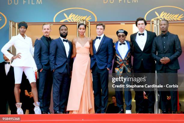 Damaris Lewis, Jasper Paakkonen, John David Washington, Laura Harrier, Topher Grace, director Spike Lee, Adam Driver and Corey Hawkins attend the...