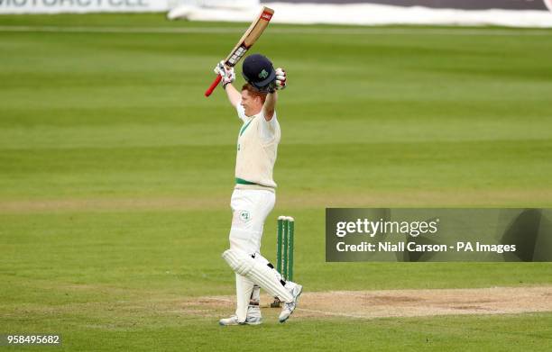 Ireland's Kevin O'Brien makes his test century on day four of the International Test Match at The Village, Dublin.