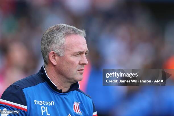 Stoke City manager Paul Lambert during the Premier League match between Swansea City and Stoke City at Liberty Stadium on May 13, 2018 in Swansea,...