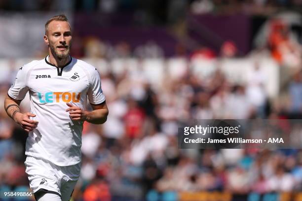 Mike Van Der Hoorn of Swansea City during the Premier League match between Swansea City and Stoke City at Liberty Stadium on May 13, 2018 in Swansea,...