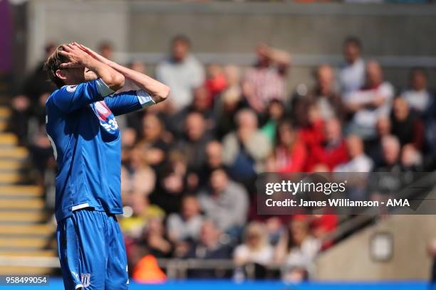 Peter Crouch of Stoke City during the Premier League match between Swansea City and Stoke City at Liberty Stadium on May 13, 2018 in Swansea, Wales.