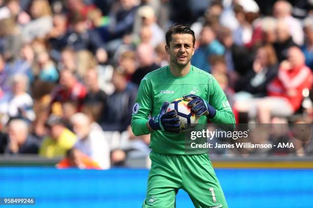 Lukasz Fabianski of Swansea City during the Premier League match between Swansea City and Stoke City at Liberty Stadium on May 13, 2018 in Swansea,...
