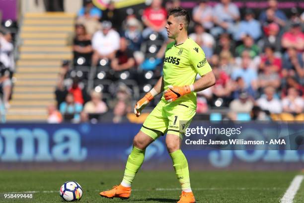 Jack Butland of Stoke City during the Premier League match between Swansea City and Stoke City at Liberty Stadium on May 13, 2018 in Swansea, Wales.