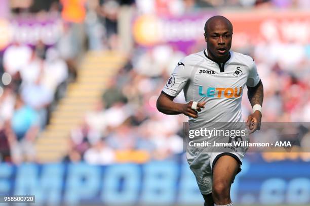 Andre Ayew of Swansea City during the Premier League match between Swansea City and Stoke City at Liberty Stadium on May 13, 2018 in Swansea, Wales.