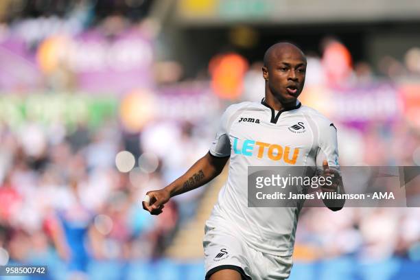 Andre Ayew of Swansea City during the Premier League match between Swansea City and Stoke City at Liberty Stadium on May 13, 2018 in Swansea, Wales.