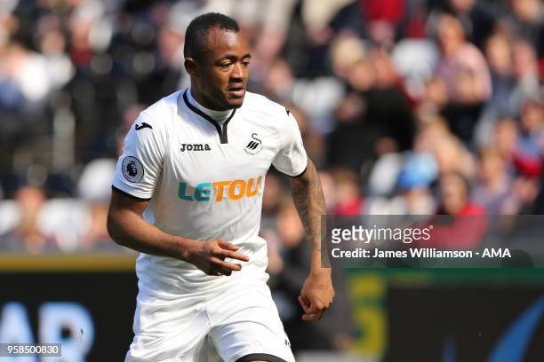 Jordan Ayew of Swansea City during the Premier League match between Swansea City and Stoke City at Liberty Stadium on May 13, 2018 in Swansea, Wales.