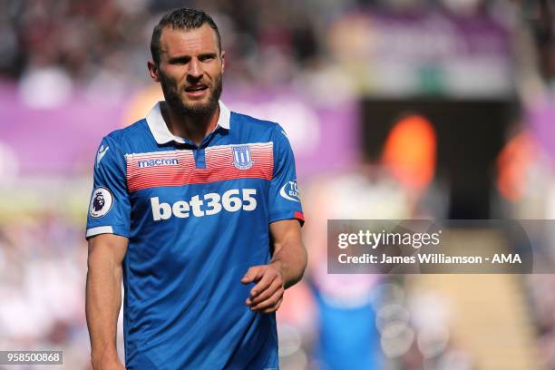 Erik Pieters of Stoke City during the Premier League match between Swansea City and Stoke City at Liberty Stadium on May 13, 2018 in Swansea, Wales.