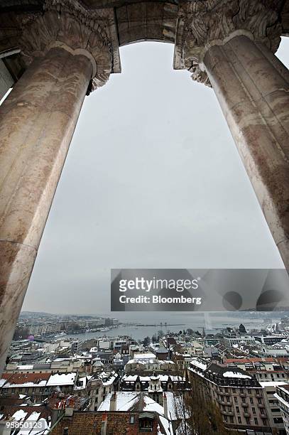 Buildings are seen in Geneva's city center from the tower of St. Pierre's cathedral in Geneva, Switzerland, on Friday, Jan. 15, 2010. London-based...
