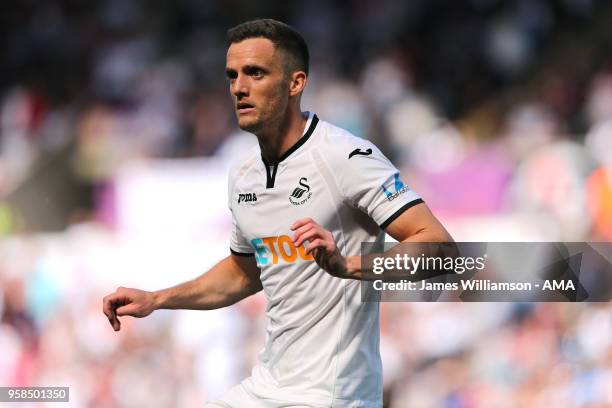 Andy King of Swansea City during the Premier League match between Swansea City and Stoke City at Liberty Stadium on May 13, 2018 in Swansea, Wales.