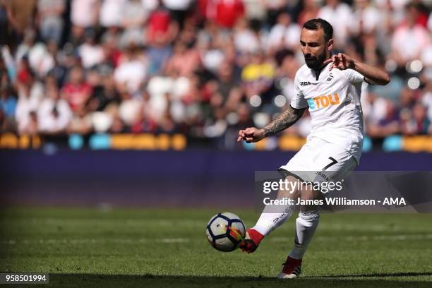 Leon Britton of Swansea City during the Premier League match between Swansea City and Stoke City at Liberty Stadium on May 13, 2018 in Swansea, Wales.