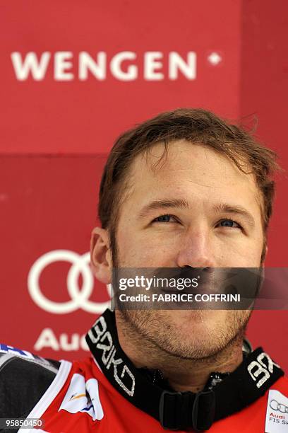 Bode Miller from the US smiles on the podium during a ceremony after the men's super combined at the FIS Alpine Skiing World Cup on January 15, 2010...