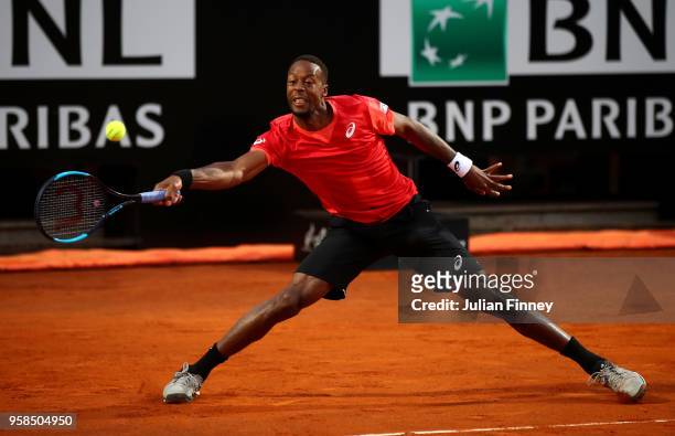Gael Monfils of France in action in his match against Fabio Fognini of Italy during day two of the Internazionali BNL d'Italia 2018 tennis at Foro...