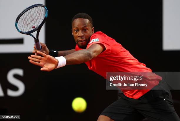 Gael Monfils of France in action in his match against Fabio Fognini of Italy during day two of the Internazionali BNL d'Italia 2018 tennis at Foro...