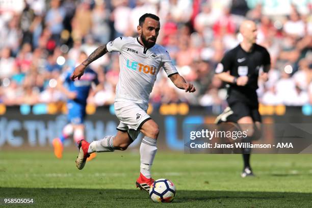 Leon Britton of Swansea City during the Premier League match between Swansea City and Stoke City at Liberty Stadium on May 13, 2018 in Swansea, Wales.