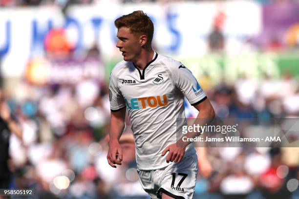 Sam Clucas of Swansea City during the Premier League match between Swansea City and Stoke City at Liberty Stadium on May 13, 2018 in Swansea, Wales.