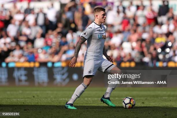 Alfie Mawson of Swansea City during the Premier League match between Swansea City and Stoke City at Liberty Stadium on May 13, 2018 in Swansea, Wales.