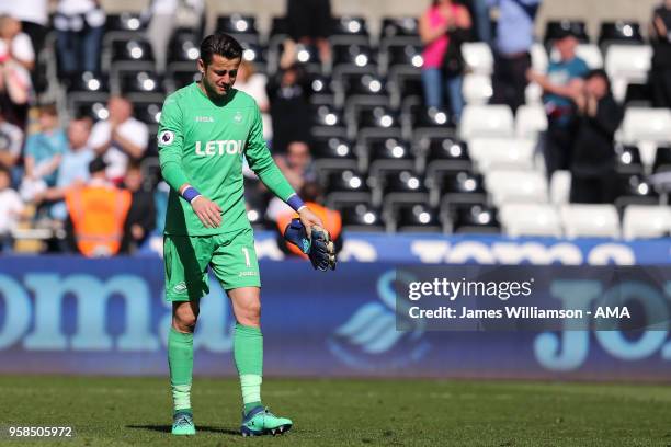 Lukasz Fabianski of Swansea City during the Premier League match between Swansea City and Stoke City at Liberty Stadium on May 13, 2018 in Swansea,...